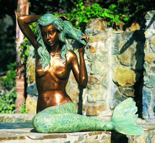 Mermaid Piped Large Feature Statue Garden Statuary Bronze Fountain